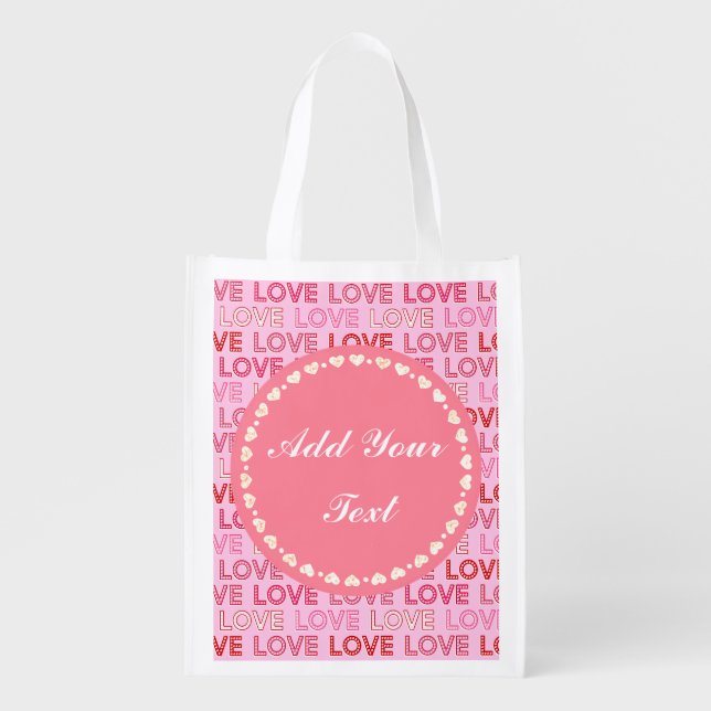 Personalized Elegant Pink Hearts Grocery Bag (Front)