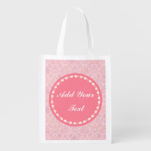 Personalized Elegant Pink Hearts Grocery Bag