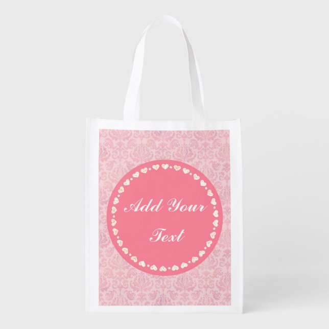 Personalized Elegant Pink Hearts Grocery Bag (Front)
