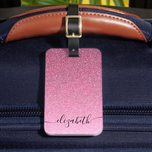 Personalized Elegant Pink Ombre Glitter Luggage Tag