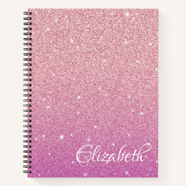  Personalized Elegant Pink Ombre Glitter Notebook (Front)