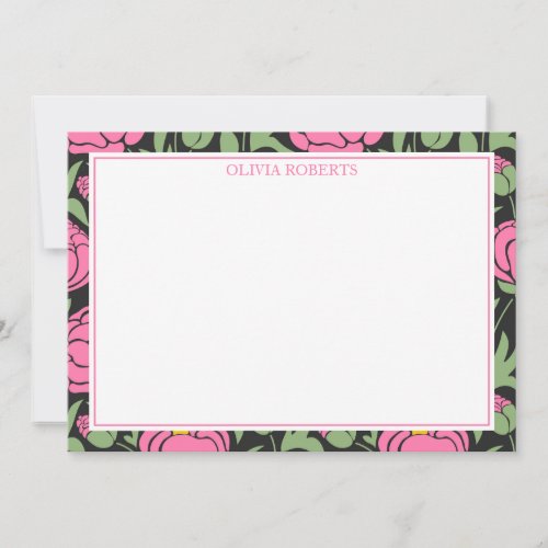Personalized Elegant Pink Peony Flowers Note Card