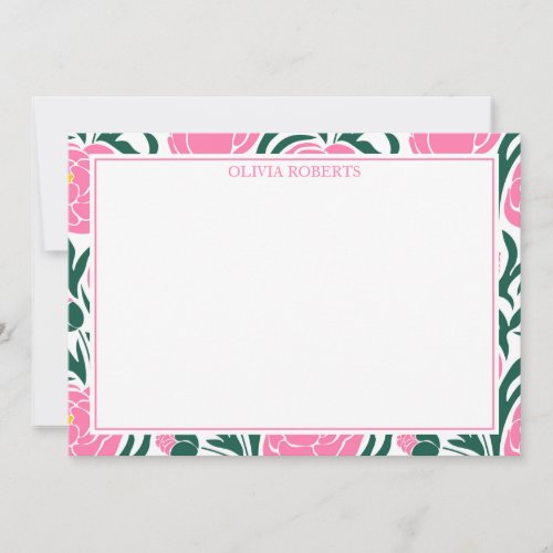 Personalized Elegant Pink Peony Flowers Note Card