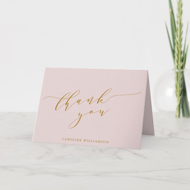 Personalized Elegant Pink Script Bridal Shower  Letterpress Thank You Card (Front)