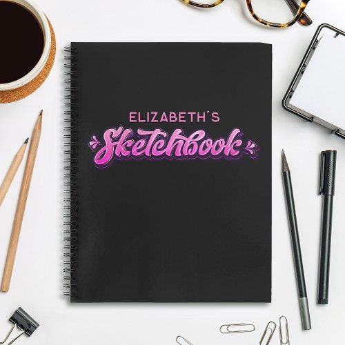 Personalized Elegant Pink Script Girl Sketchbook Notebook