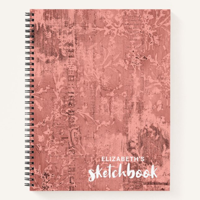 Personalized Elegant Pink Sketchbook Your Name Not Notebook (Front)