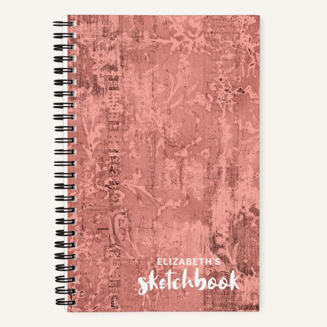 Personalized Elegant Pink Sketchbook Your Name Notebook (Front)