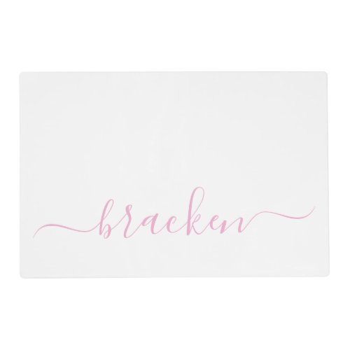 Personalized Elegant Pink Typography Dog Placemat