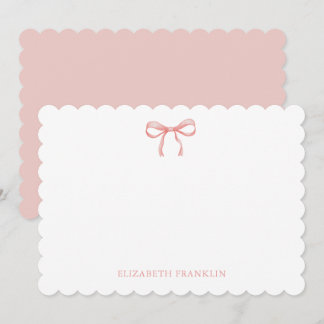 Personalized Elegant Pink Watercolor Bow Note Card