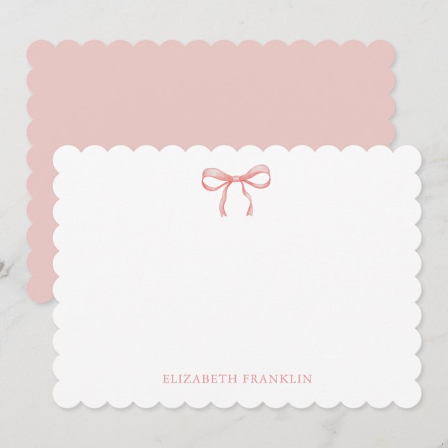 Personalized Elegant Pink Watercolor Bow Note Card (Front/Back)