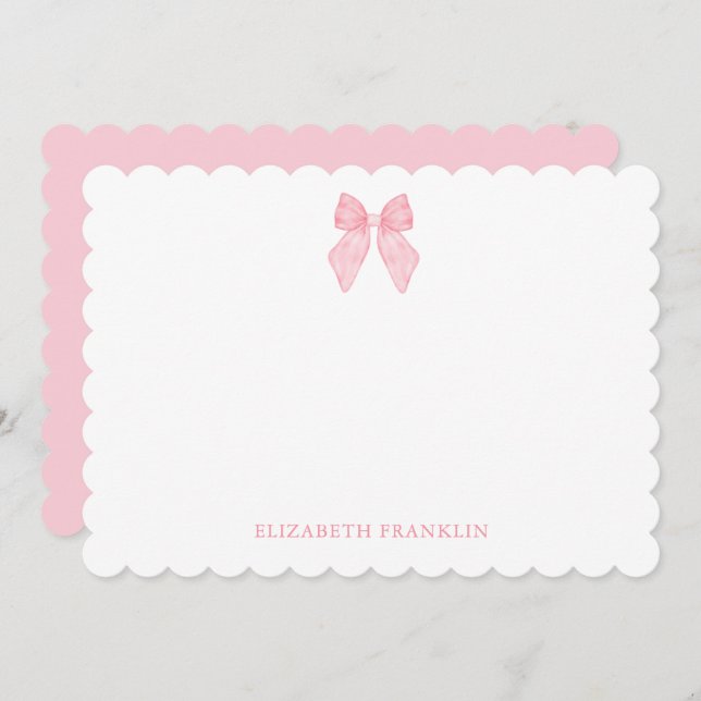 Personalized Elegant Pink Watercolor Bow Note Card (Front/Back)