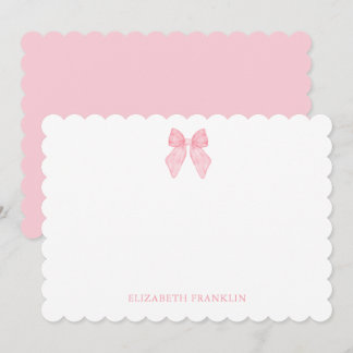 Personalized Elegant Pink Watercolor Bow Note Card