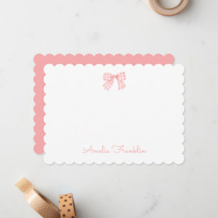 Personalized Elegant Pink Watercolor Bow  Note Card