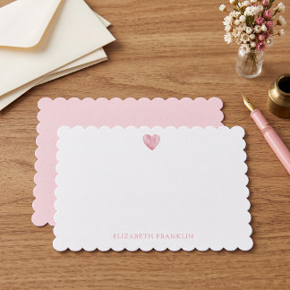 Personalized Elegant Pink Watercolor Heart Note Card