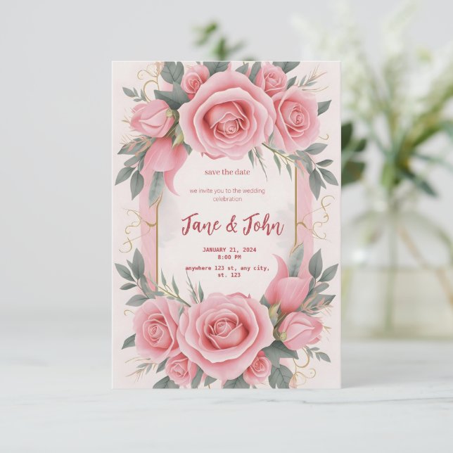 [Personalized] Elegant Pink Wedding Invitation (Standing Front)