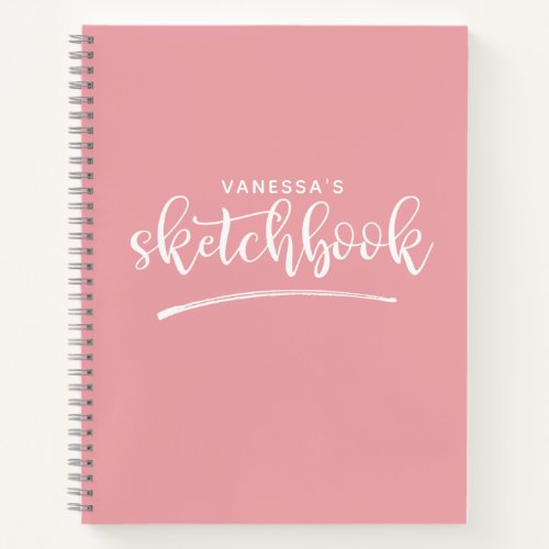 Personalized Elegant Pink White Sketchbook Notebook