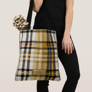 Personalized Elegant Plaid Tan and Taupe Tote Bag