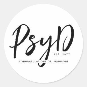Personalized Elegant PsyD Doctor of Psychology Classic Round Sticker