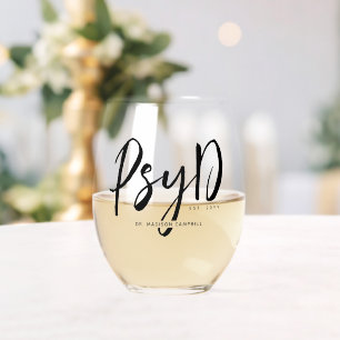 Personalized Elegant PsyD Doctor of Psychology Stemless Wine Glass
