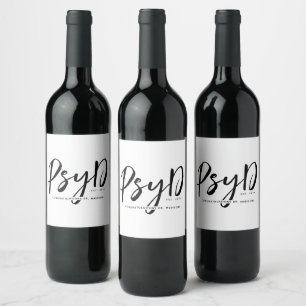 Personalized Elegant PsyD Doctor of Psychology Wine Label