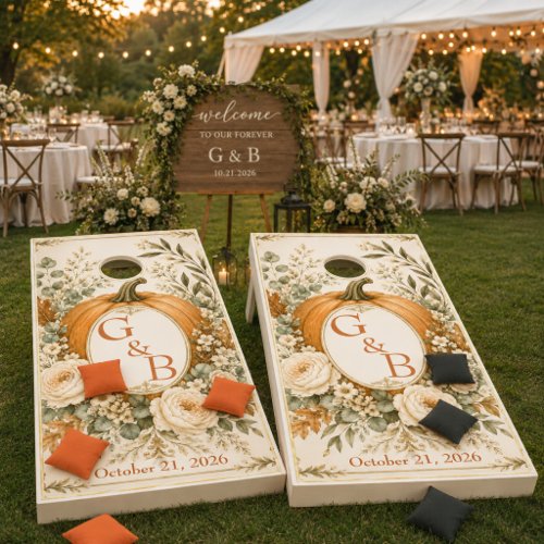 Personalized Elegant Pumpkin Rustic Fall Floral  Cornhole Set