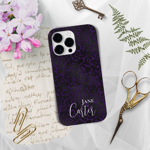 Personalized Elegant Purple Black Leopard Case_Mate iPhone 14 Pro Max Case