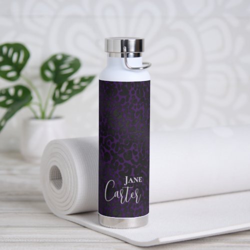 Personalized Elegant Purple Black Leopard Water Bottle