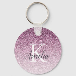 Personalized Elegant Purple Glitter Monogram Name Keychain