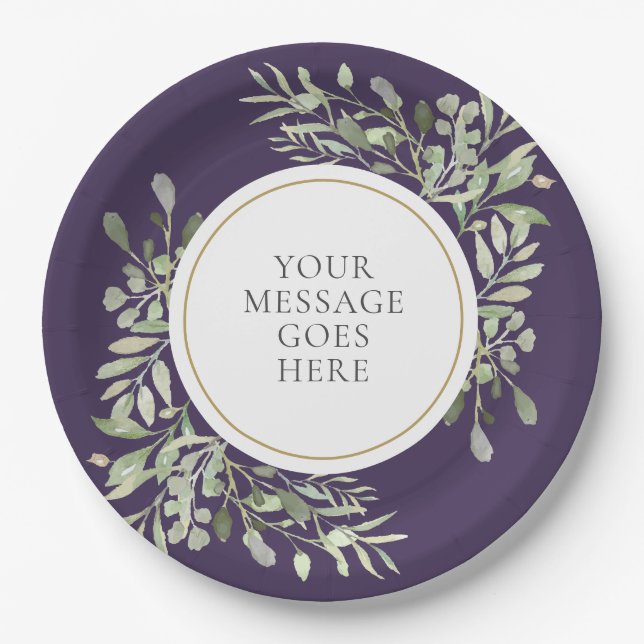 Personalized Elegant Purple Gold Celebration Paper Plates (Front)