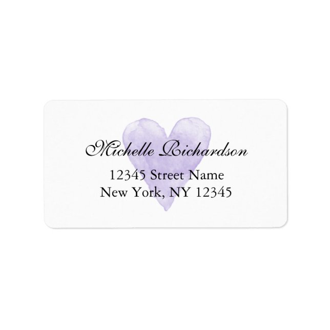Personalized elegant purple heart address labels (Front)