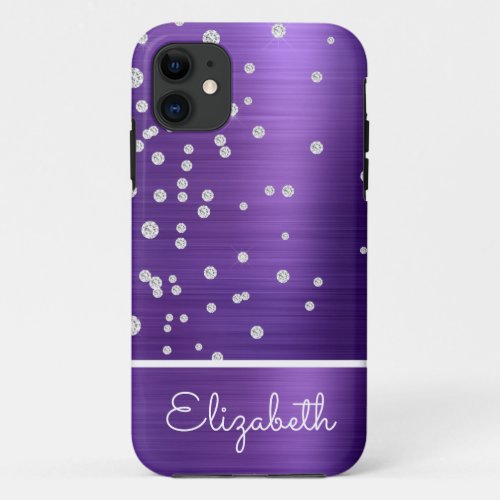 Personalized Elegant Purple Metallic Glam Diamond iPhone 11 Case