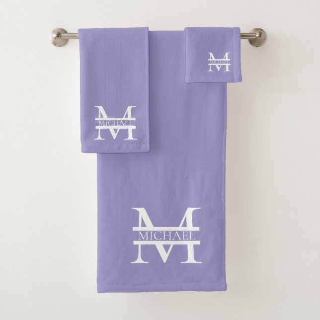 Personalized Elegant Purple Monogram and Name Bath Towel Set (Insitu)