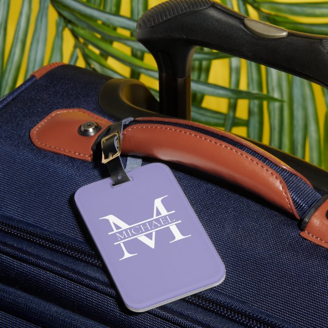 Personalized Elegant Purple Monogram and Name Luggage Tag (Front Insitu 1)
