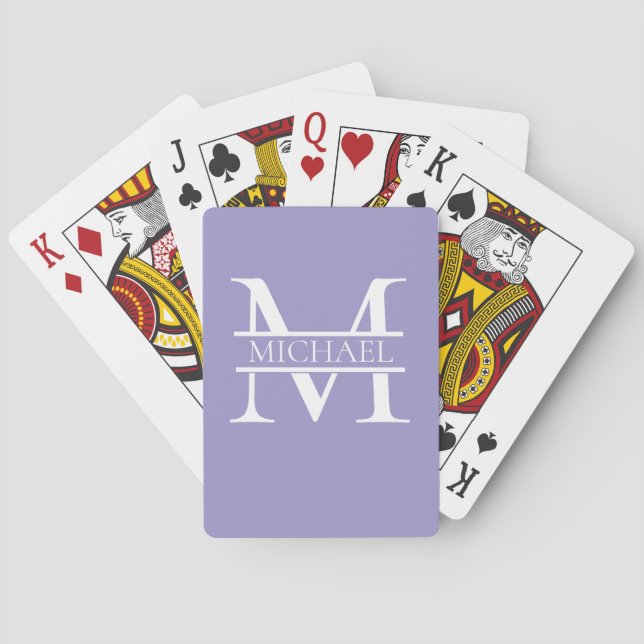 Personalized Elegant Purple Monogram and Name Poker Cards (Back)