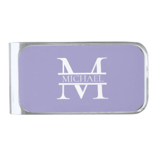 Personalized Elegant Purple Monogram and Name Silver Finish Money Clip