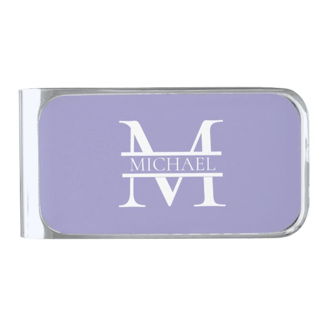 Personalized Elegant Purple Monogram and Name Silver Finish Money Clip (Front)