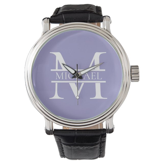 Personalized Elegant Purple Monogram and Name Watch (Front)