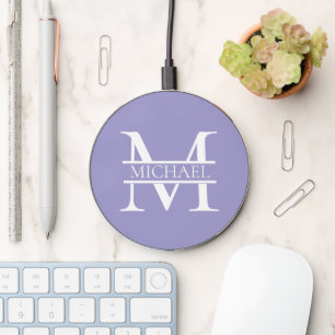 Personalized Elegant Purple Monogram and Name Wireless Charger