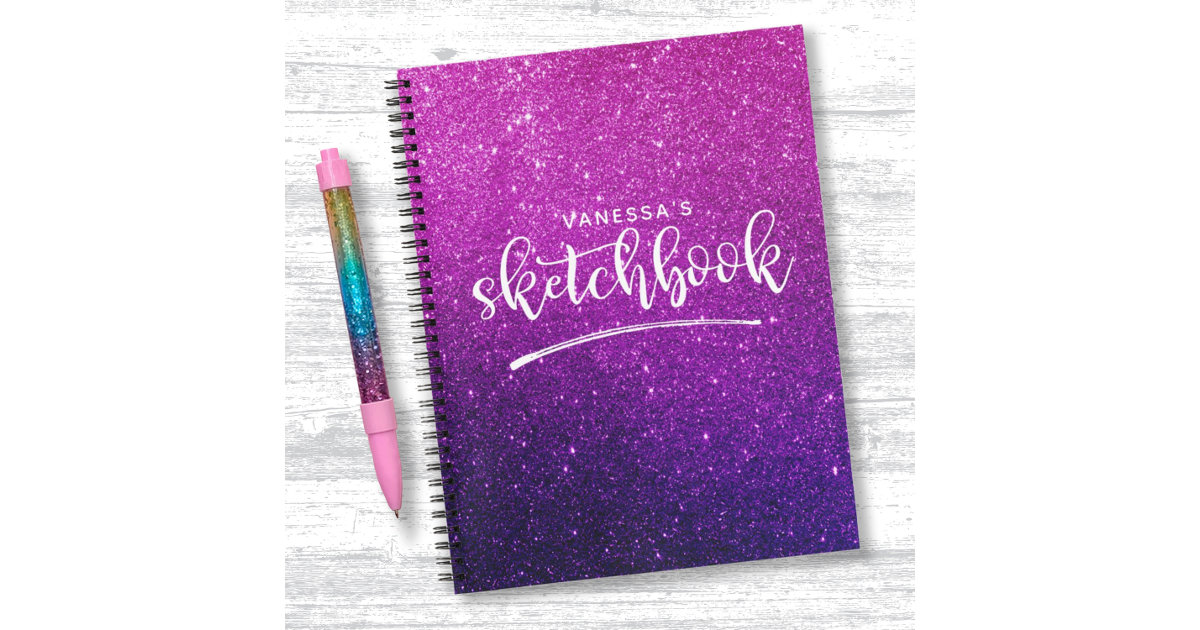 Elegant Sketchbook Your Name Script Pink Notebook