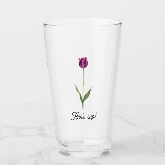 Personalized Elegant Purple Tulip Glass (Front)