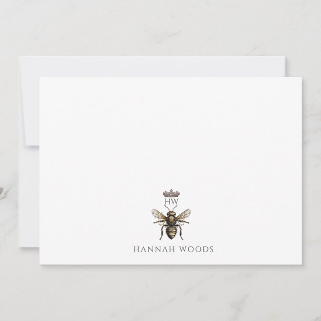 Personalized Elegant Queen Bee Crown Logo  Note Card (Front)