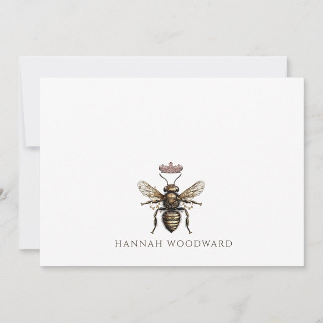 Personalized Elegant Queen Bee Crown Logo  Note Card (Front)