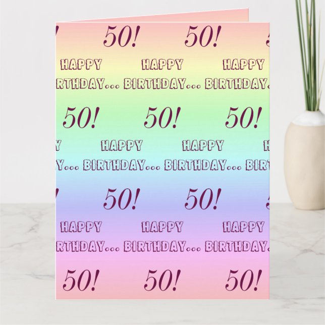 Personalized Elegant Rainbow Stripes 50th Birthday Card (Front)