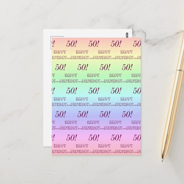 Personalized Elegant Rainbow Stripes 50th Birthday Postcard (Front/Back In Situ)