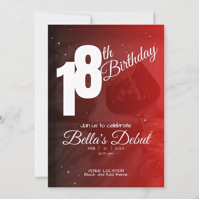Personalized Elegant Red 18th Birthday Invitation (Front)