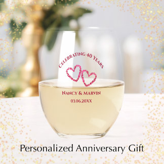 Personalized Elegant Red 40th Anniversary Gift Stemless Wine Glass