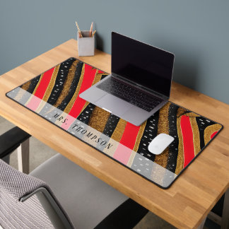 Personalized Elegant Red and Black Desk Mat