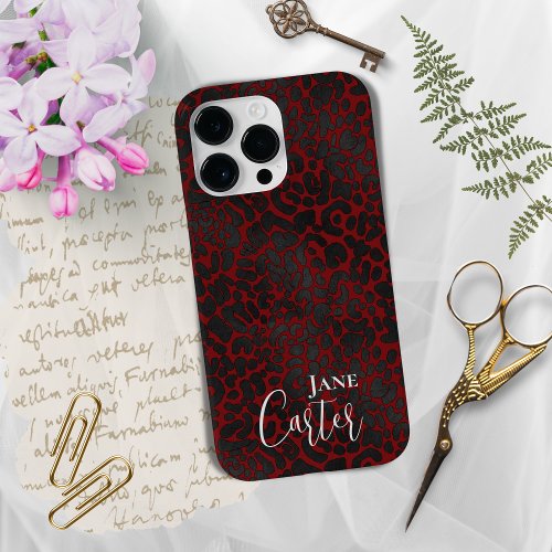 Personalized Elegant Red Black Leopard Case_Mate iPhone 14 Pro Max Case