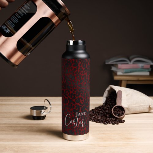 Personalized Elegant Red Black Leopard Water Bottle