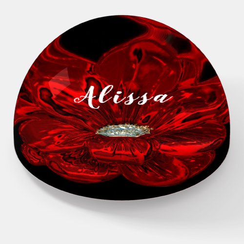 Personalized Elegant Red Enameled Rose Paperweight